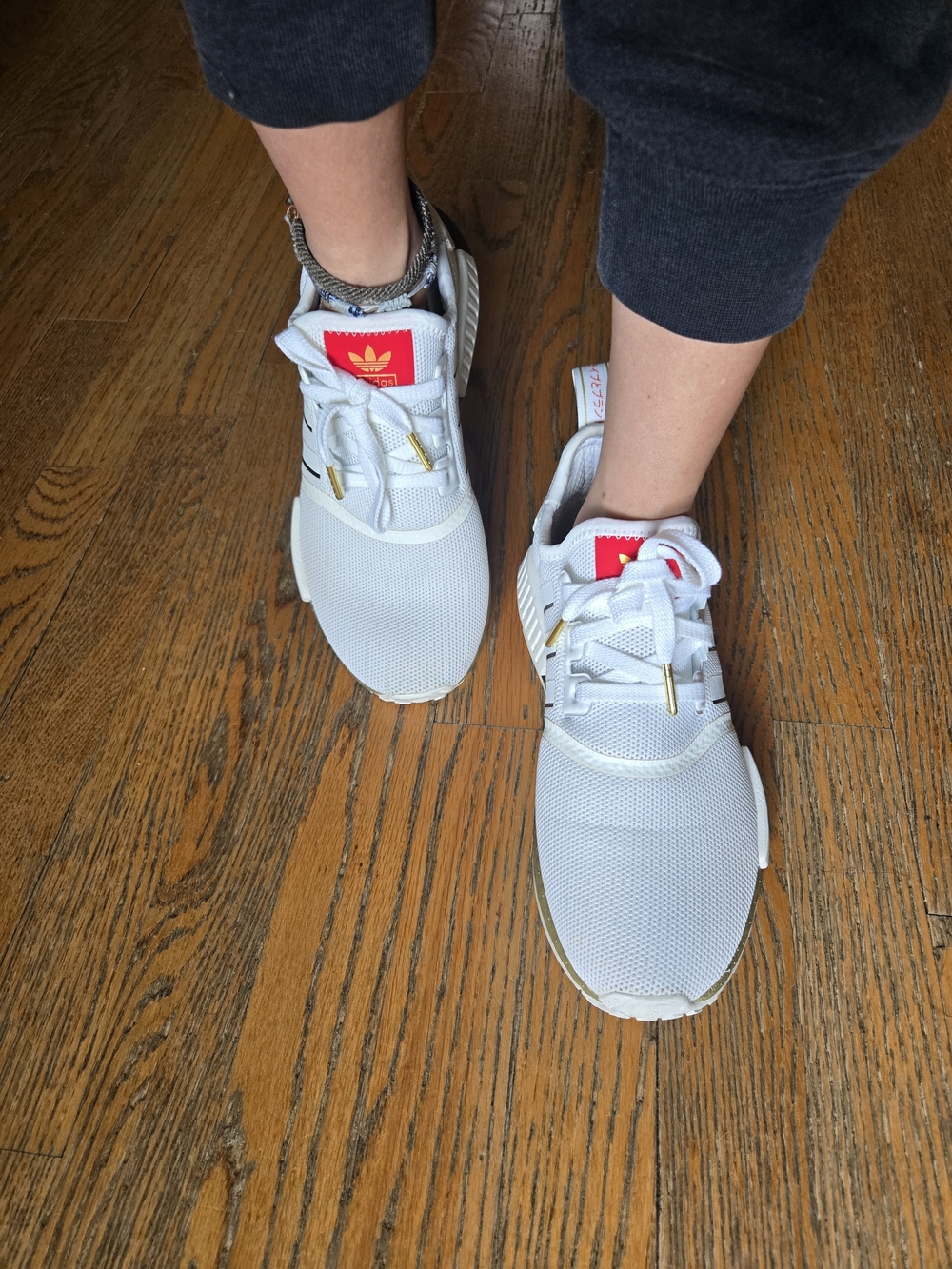 Adidas Kids White & Gold NMD-Style Sneakers